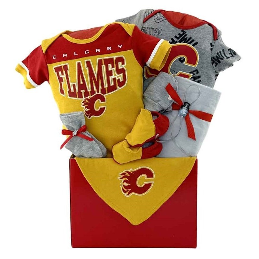 Send Newborn Baby Gifts - Calgary Flames Baby Baskets