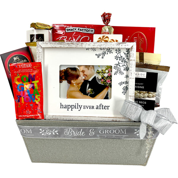 Happily Ever After – Wedding Gift Basket with Keepsake Frame & Gourmet Treats