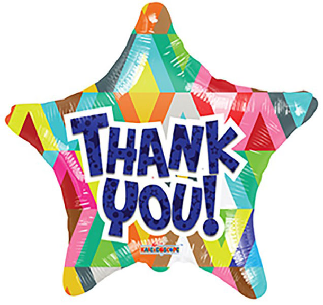 Vibrant Gratitude: Colorful Star-Shaped Thank You Balloon 9 inch