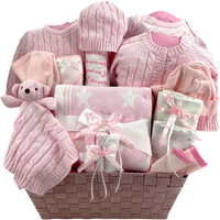 Little Star Bear Baby Girl Cable Knit Gift Basket
