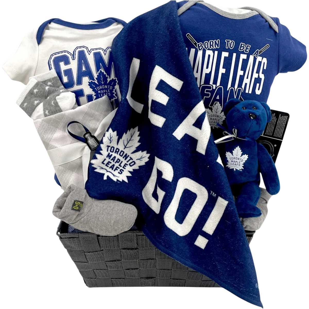 Cesta de regalo para bebé de los Toronto Maple Leafs para aficionados al hockey