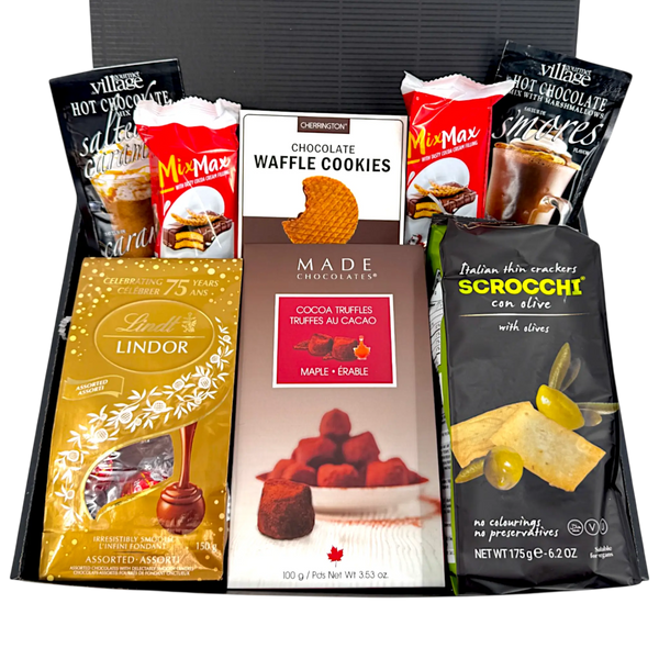 Panier gourmand de chocolats et de douceurs salées, un véritable festin pour les fêtes
