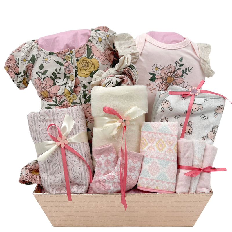 Enchanted Blossom & Bunny: Luxurious Baby Girl Gift Basket
