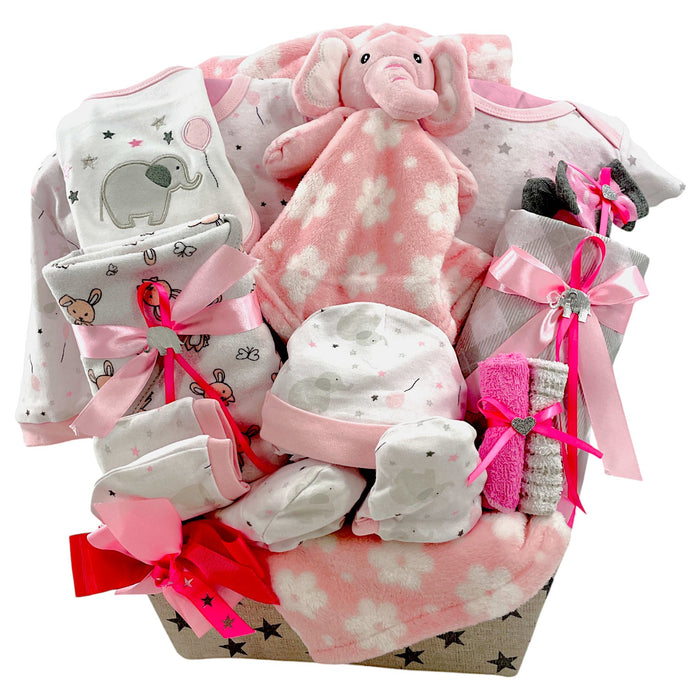 Baby Elephant Baby Basket Deluxe Baby Girl Gift Basket