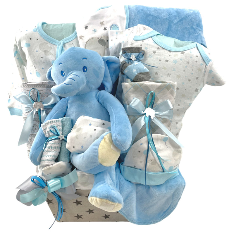 My First Baby Elephant Deluxe Baby Boy Gift Basket