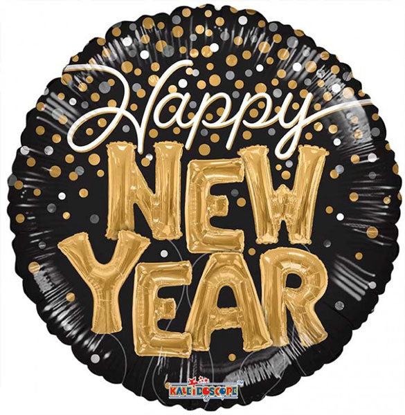 Elegancia de medianoche: Feliz Año Nuevo Globo Mylar negro y dorado de 9 pulgadas