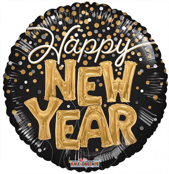 Midnight Elegance: Happy New Year 9-Inch Black & Gold Mylar Balloon Balloon