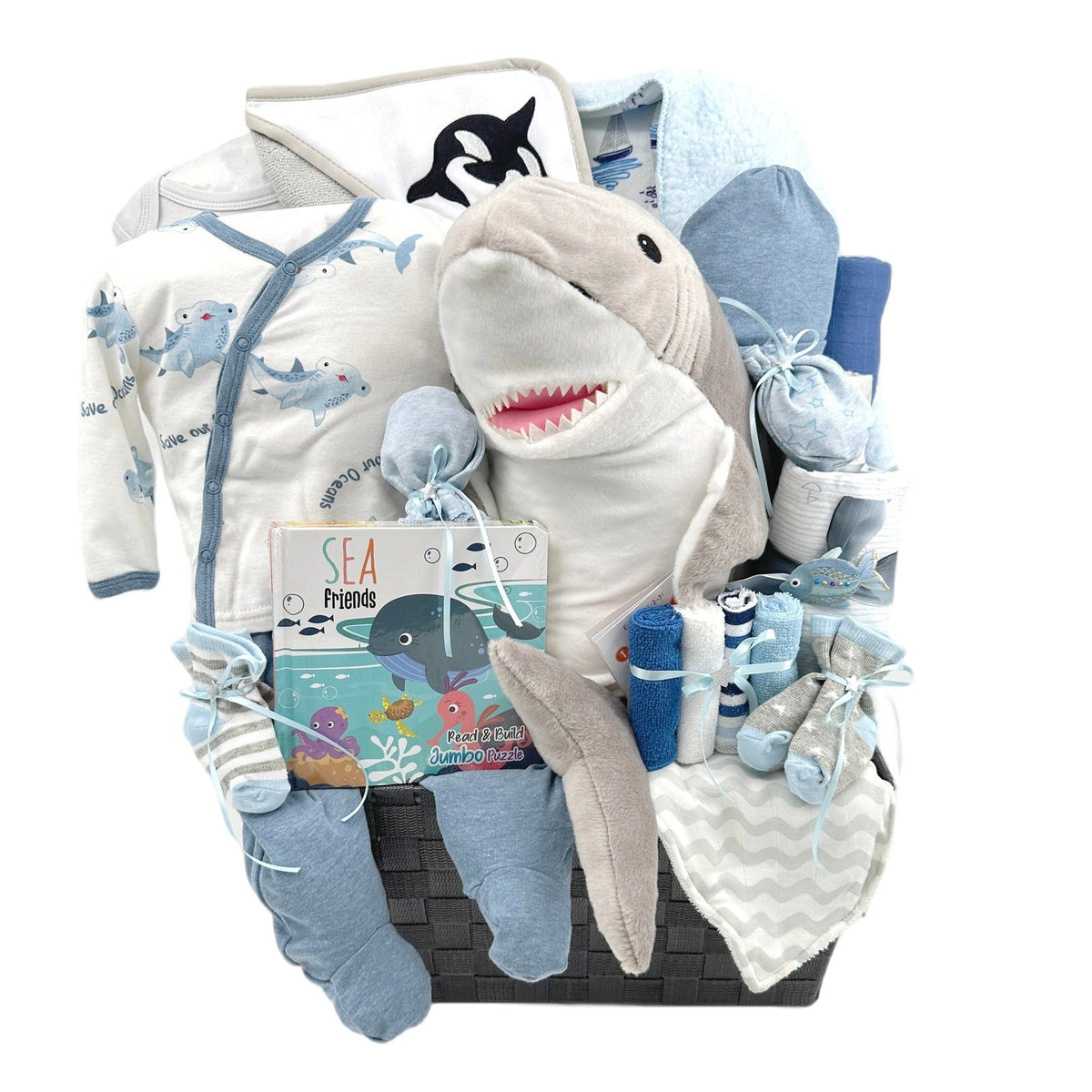 AquaMajesty: The Shark & Whale Collection - Glitter Baskets - Baby Boy Gift Basket