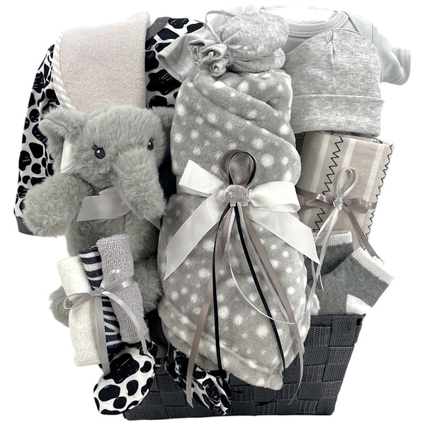 Baby Elephant Arrival - Glitter Baskets - Gender Neutral Baby Gift Basket