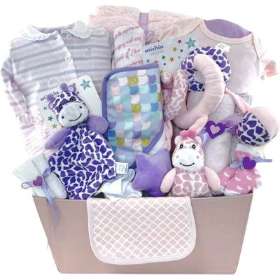 Baby Girl Giraffe Deluxe - Glitter Baskets -Baby Girl Gift Basket