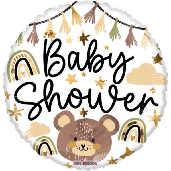 Baby Shower Balloon with Bear and Rainbow 9 Inch Mylar - Glitter Baskets - Balloon