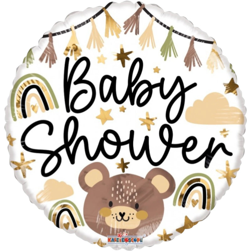 Baby Shower Balloon with Bear and Rainbow 9 Inch Mylar - Glitter Baskets - Balloon