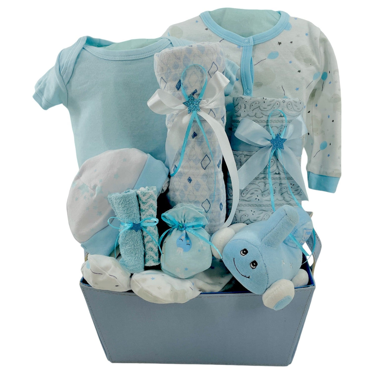 Baby Train Arrival – Delightful Baby Boy Gift Basket - Glitter Baskets - Baby Boy Gift Basket