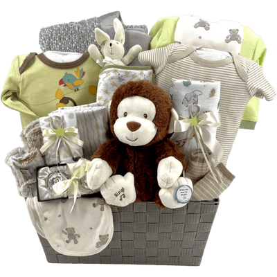 Baby's First Monkey - Glitter Baskets -Gender Neutral Baby Gift Basket
