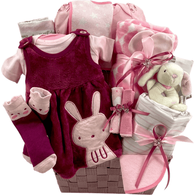 Blush and Berry Dreams Baby Girl Gift Basket - Glitter Baskets -Baby Girl Gift Basket
