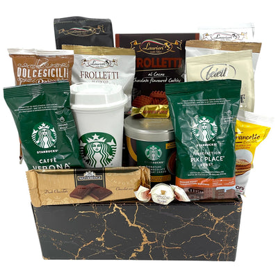 Caramel Mocha Bliss: Starbucks Coffee & Chocolate Indulgence Basket - Glitter Baskets - Coffee Gift Basket