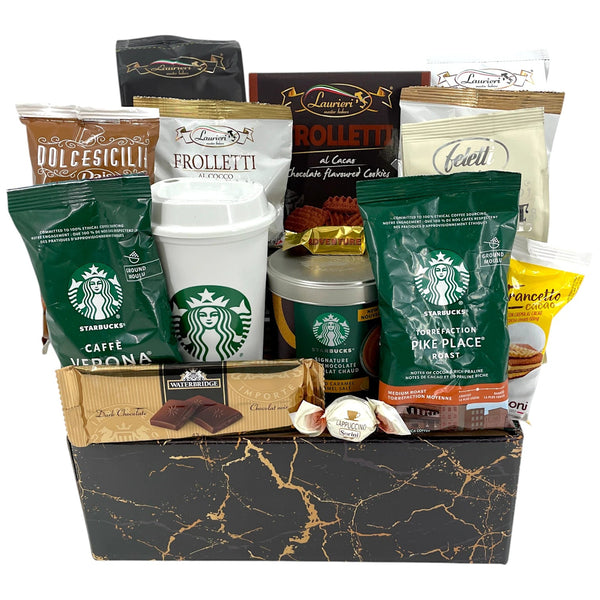 Caramel Mocha Bliss: Starbucks Coffee & Chocolate Indulgence Basket - Glitter Baskets - Coffee Gift Basket