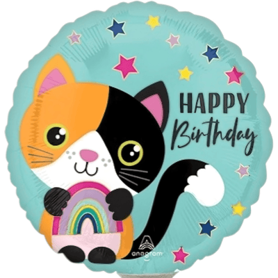 Cat Happy Birthday Balloon 9 Inch Mylar - Glitter Baskets - 
