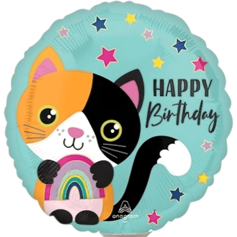 Cat Happy Birthday Balloon 9 Inch Mylar - Glitter Baskets - 