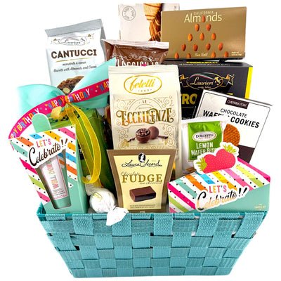 Celebrate & Indulge Birthday Bliss Gift Basket - Glitter Baskets - Birthday Gift Baskets