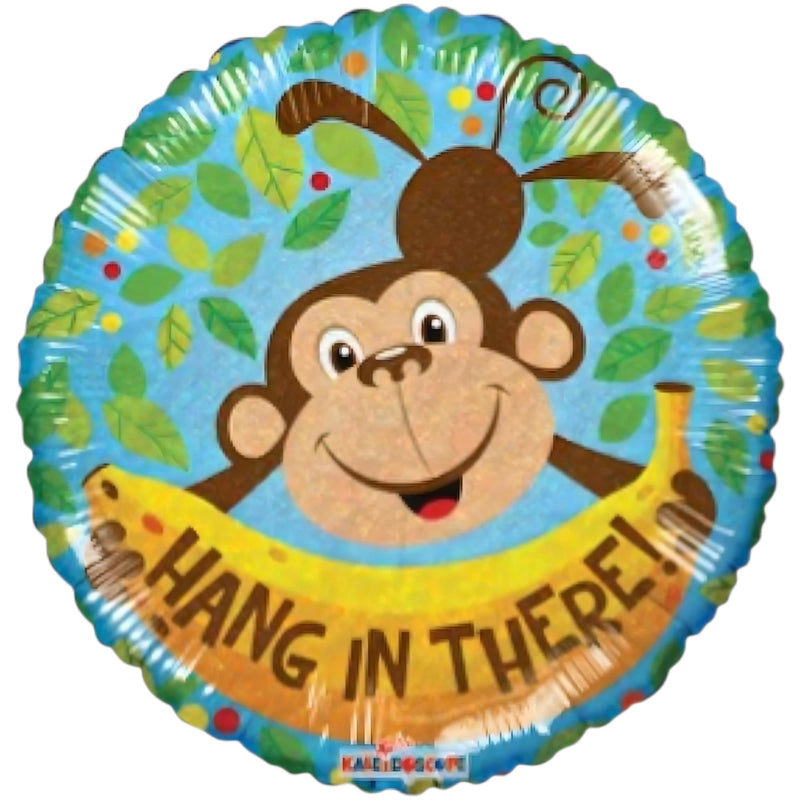 Cheerful Monkey Hang in There Balloon 9 Inch Mylar - Glitter Baskets - Balloon