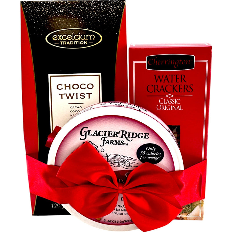 Cheese, Crackers, and Chocolate Gift Set - Glitter Baskets - 