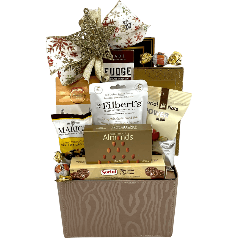 Chocolate and Nuts Delight Holiday Gift Basket - Glitter Baskets - Christmas Baskets