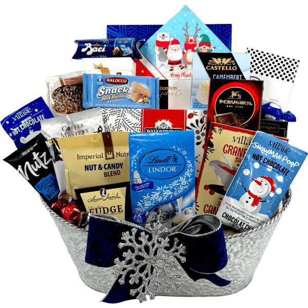 Chocolate and Savory Extravaganza Gourmet Treats and Holiday Delights Basket - Glitter Baskets - Christmas Baskets