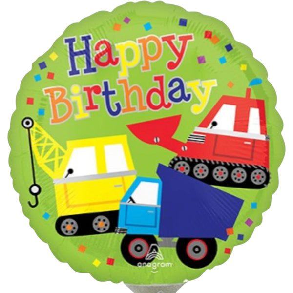 Construction Trucks Happy Birthday Balloon 9 Inch Mylar - Glitter Baskets - Balloon
