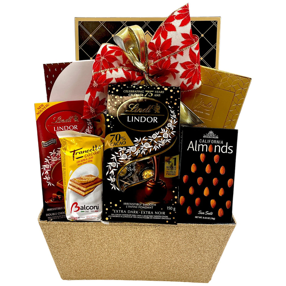 Corporate Sinful Treat Gift Basket - Lindt Chocolate & Gourmet Treats - Glitter Baskets - Christmas Baskets