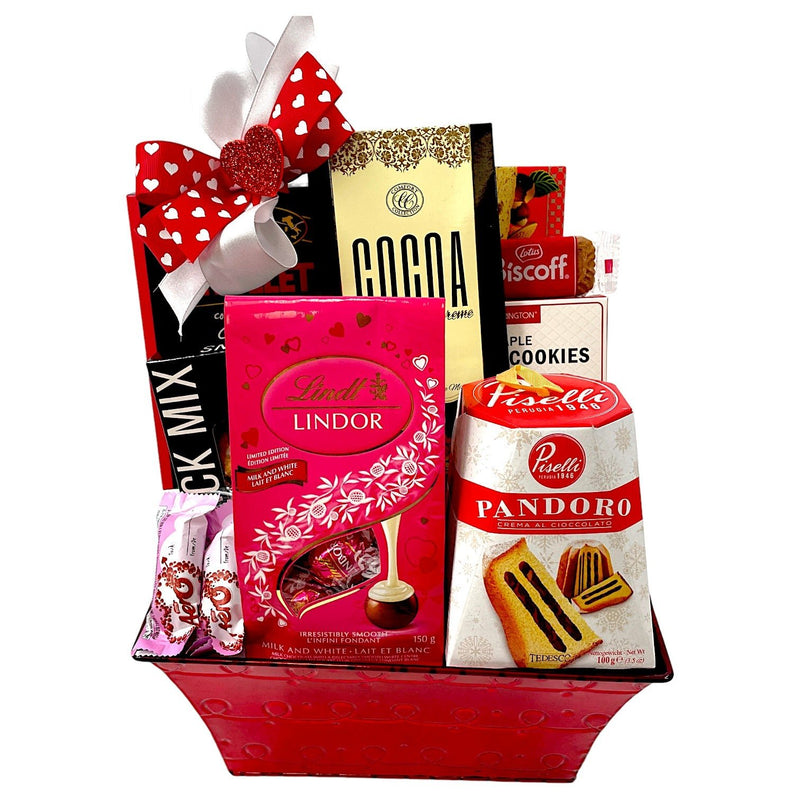 Crimson Delight: Valentine's Gourmet Love Basket - Glitter Baskets - valentine's gift baskets