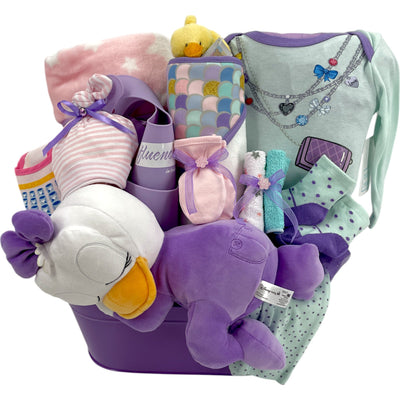 Daisy's Purple Princess Dreams Baby Girl Gift Basket - Glitter Baskets - Baby Girl Gift Basket