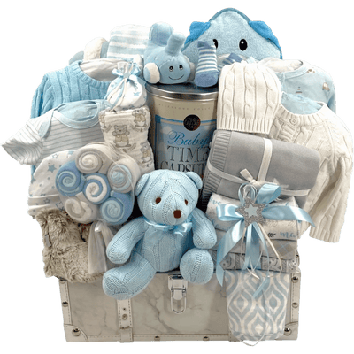 Deluxe Baby Boy First Toy Chest - Glitter Baskets -Baby Boy Gift Basket
