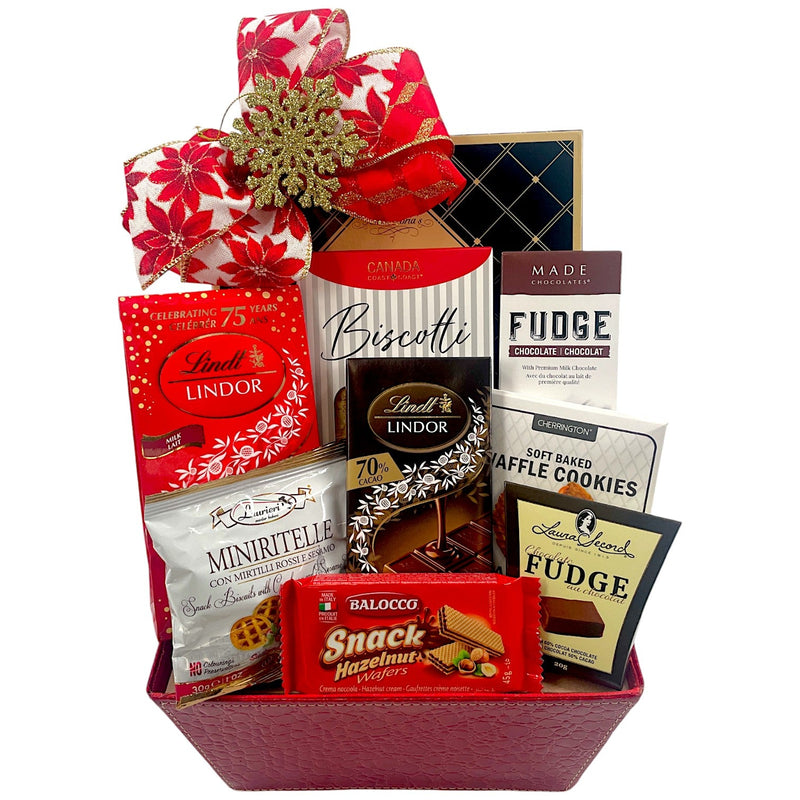 Deluxe Lindt Chocolate Indulgence - Lindt & Holiday Treats Gift Basket - Glitter Baskets - Christmas Baskets