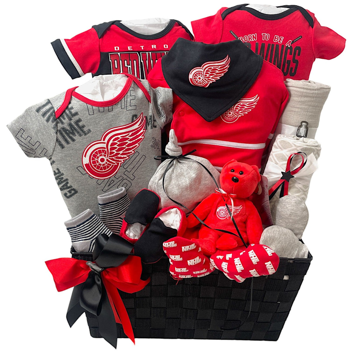 Detroit Red Wings Deluxe - Glitter Baskets - Baby Boy Gift Basket