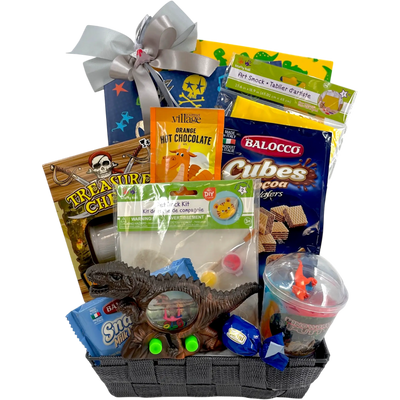 Dino Dig and Pirate Treasure Kids Gift Basket - Glitter Baskets -Kids Gift Basket