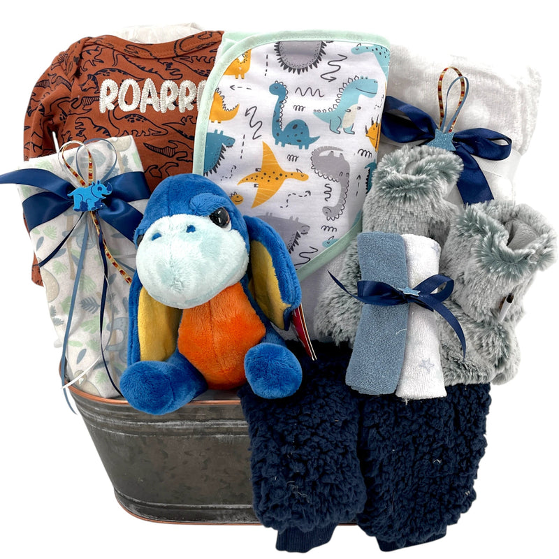 DinoPal Baby Gift Basket - Glitter Baskets - Baby Boy Gift Basket