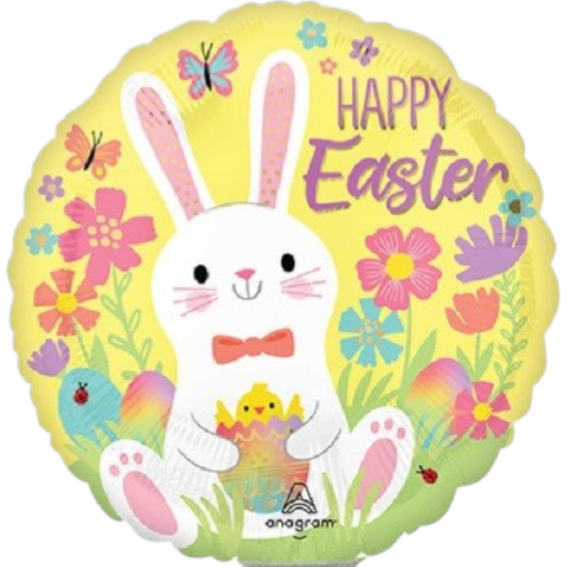 Easter Bunny and Flowers Balloon 9 Inch Mylar - Glitter Baskets - Balloon