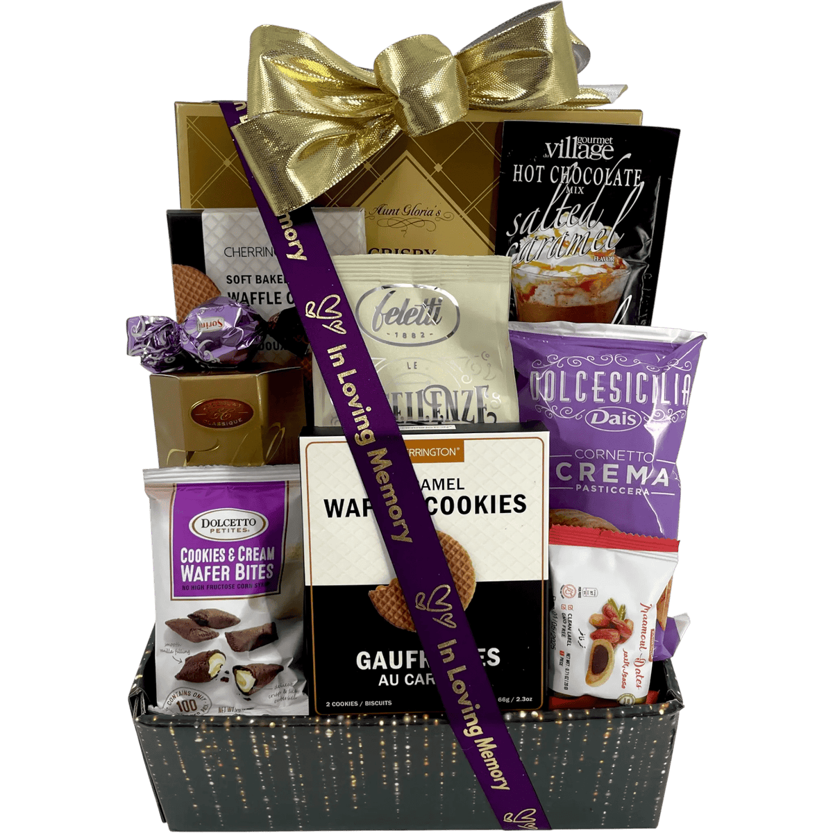 Cesta de regalo gourmet de condolencias y comodidad elegante