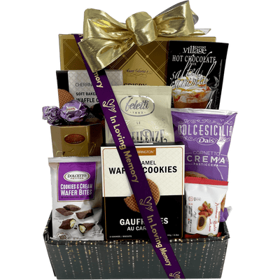 Elegant Comfort Gourmet Sympathy Gift Basket - Glitter Baskets - Sympathy Gift Baskets