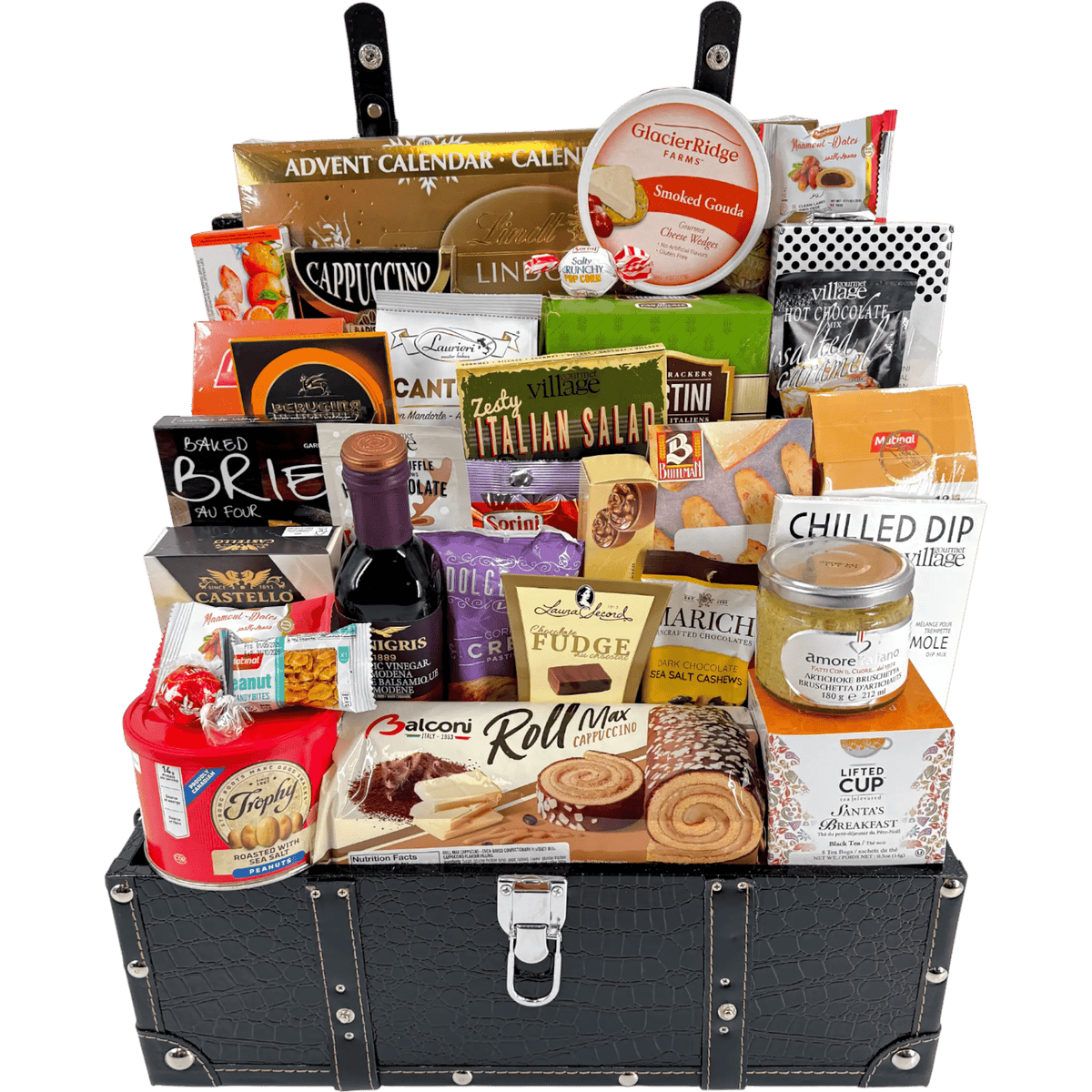 Élégamment sensationnel : panier-cadeau gastronomique de Noël avec des gourmandises italiennes
