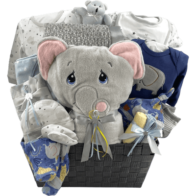 Elephant Love Baby Bundle - Glitter Baskets -Baby Boy Gift Basket