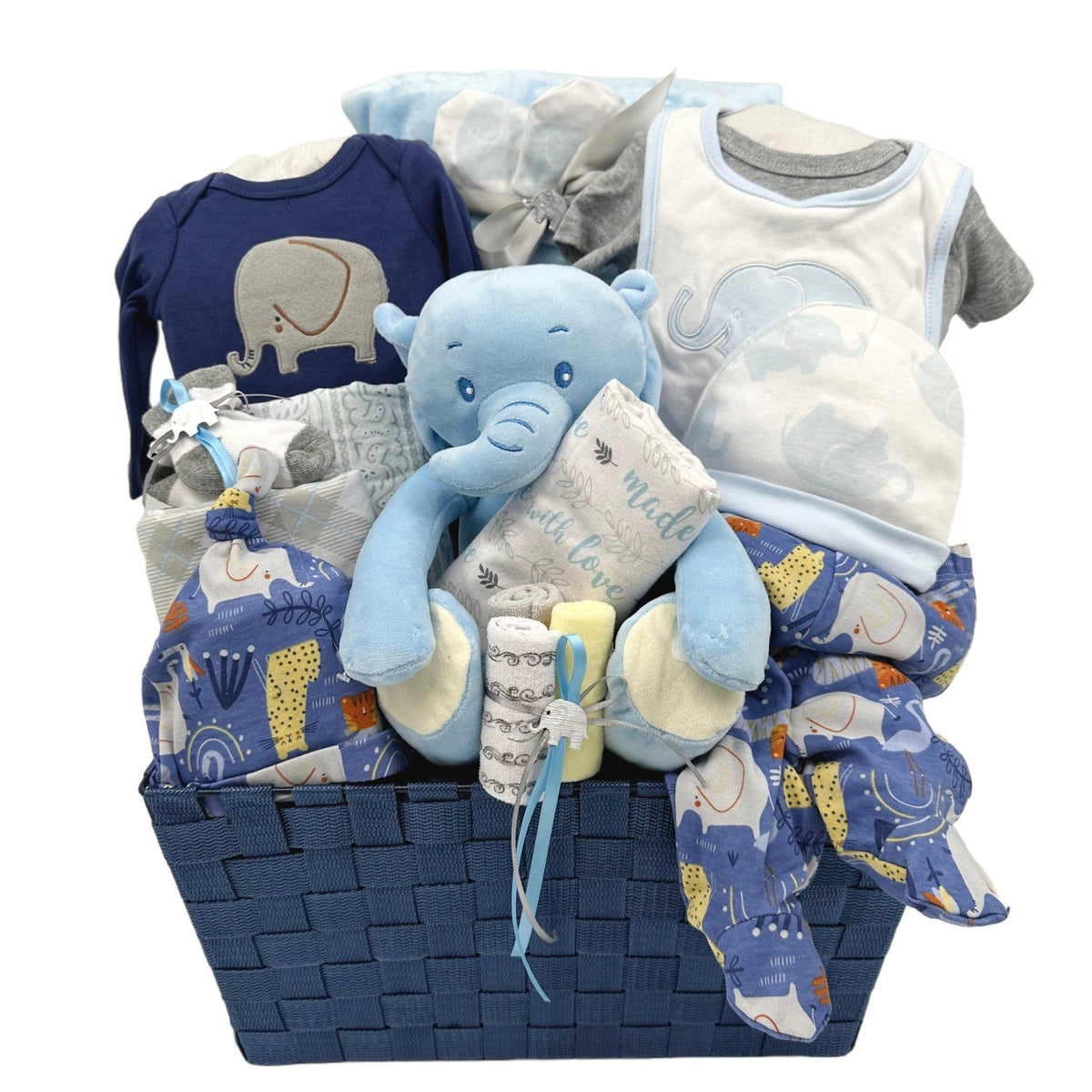 Elephant Love Baby Bundle - Glitter Baskets - Baby Boy Gift Basket