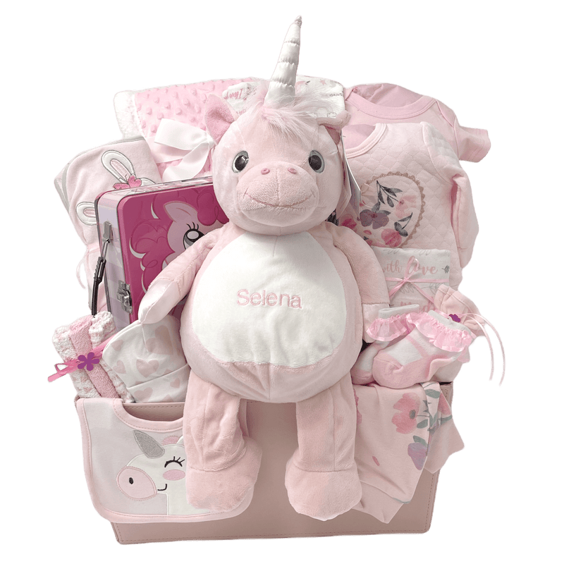 Enchanted Elegance Unicorn - Glitter Baskets - Baby Girl Gift Basket