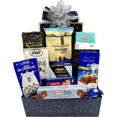 Festive Blue Holiday Treats Gift Basket - Glitter Baskets - Christmas Baskets