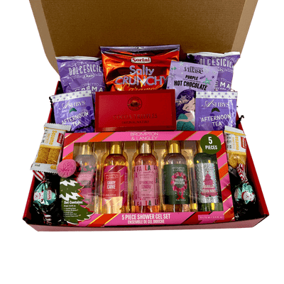 Festive Spa and Sweet Treats Holiday Gift Box - Glitter Baskets - Christmas Baskets