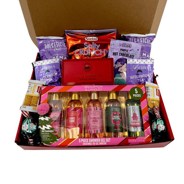 Festive Spa and Sweet Treats Holiday Gift Box - Glitter Baskets - Christmas Baskets