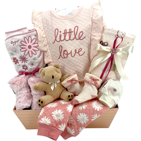 Floral Whisper Baby Girl Basket - Glitter Baskets - Baby Girl Gift Basket