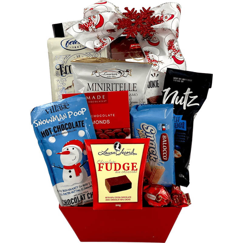 Frosty’s Sweet Treasure Gift Basket – Festive Chocolate & Cookie Collection - Glitter Baskets - Christmas Baskets