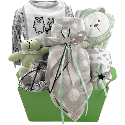 Gentle Bear Hugs Baby Gift Basket - Glitter Baskets - Gender Neutral Baby Gift Basket